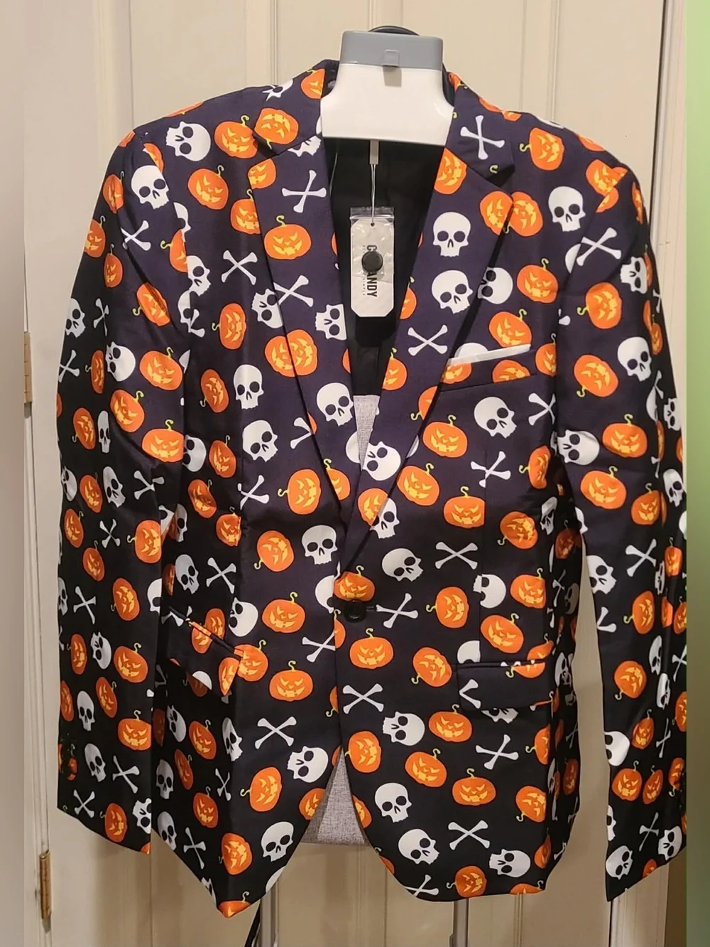 Black Blazer with Orange Pumpkin Print
